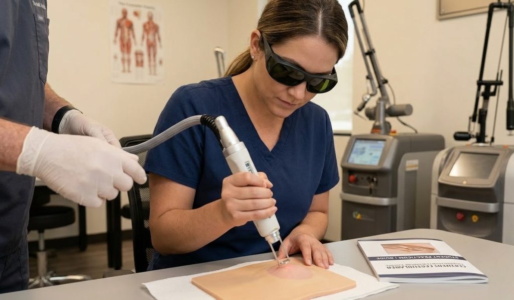 Students get hands-on experience using laser tools in our comprehensive training program at the Certified Laser Technician School Near Me Woodlands.