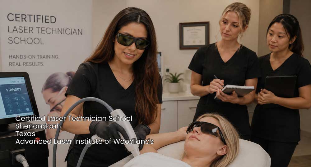 Instructor demonstrating underarm laser hair removal at a certified laser technician school near me in Woodlands.