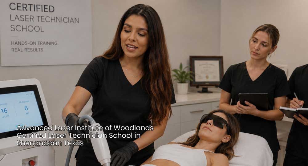 Students watching leg laser hair removal training at a certified laser technician school near me in Woodlands.