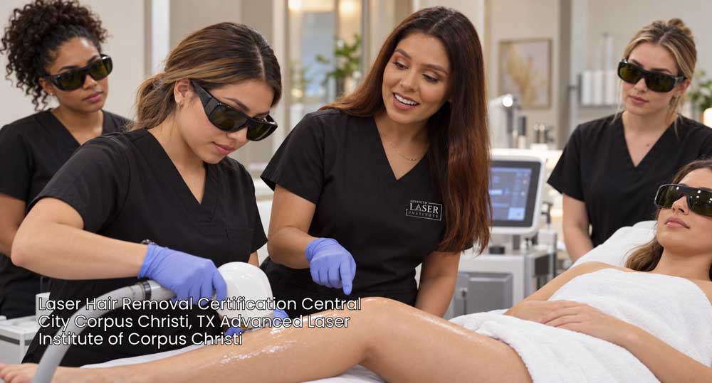 Students training for laser hair removal certification Corpus Christi TX at Advanced Laser Institute in Central City.